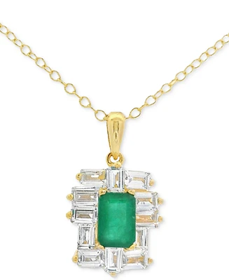 Emerald-Cut Gemstone & White Topaz (1-1/5 ct. t.w) Baguette Pendant Necklace 10k Gold Plated over Sterling Silver, 18"