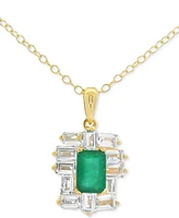 Emerald-Cut Gemstone & White Topaz (1-1/5 ct. t.w) Baguette Pendant Necklace 10k Gold Plated over Sterling Silver, 18"
