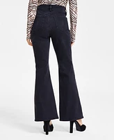 Bar Iii Women's Black Wash Front-Slit Flare-Leg Jeans, Exclusively at Macy's