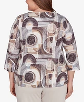 Alfred Dunner Plus Romancing the Stone Geometric Patch Print Top