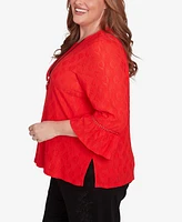 Alfred Dunner Plus Size Wild at Heart Knit Solid Heart Textured Top with Necklace