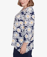 Alfred Dunner Plus Block Island Daisy Puff Print Top with Necklace