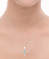 Diamond Cross Pendant 18" Necklace (1/8 ct. t.w.) in 14k White Gold