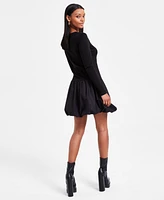 Bar Iii Women's Mixed Media Long-Sleeve Bubble-Hem Dress, Exclusively at Macy's