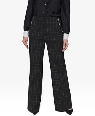 Karl Lagerfeld Paris Women's Sailor Windowpane Wide-Leg Pants