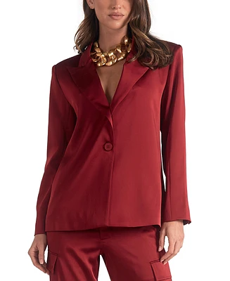 Elan Women's Satin Wide-Lapel One-Button Blazer