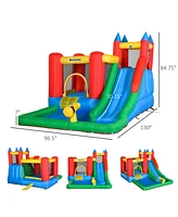 Streamdale Furniture Kids' Inflatable Water Slide Pool with Cannon, Hoops, Climbing Walls