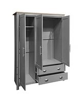 Streamdale Furniture Three Door Storage Wardrobe with Cabinets and Two Hanging Rods, Gray