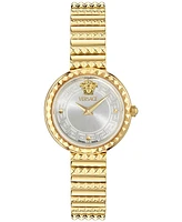 Versace Women's Swiss Greca Goddess Gold Ion Plated Studded Bracelet Watch 28mm