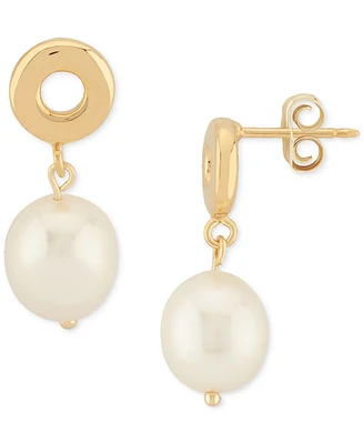 Macy's White Pearl (10mm) Flat Open Circle Drop Earrings in 14k Yellow Gold