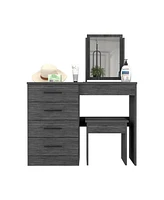 Depot E-Shop Rose Makeup Dressing Table, Mirror, Four Drawers, Stool, Smokey Oak