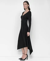 Dkny Women's Asymmetrical Long-Sleeve Midi Dress