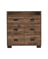 Streamdale Furniture Alyn Dresser, Four Legs, Four Drawers, One Double Drawer, Superior Top - Dark Brown