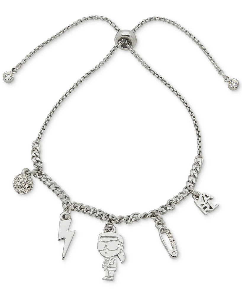 Karl Lagerfeld Paris Silver-Tone Crystal Multi-Charm Bolo Bracelet