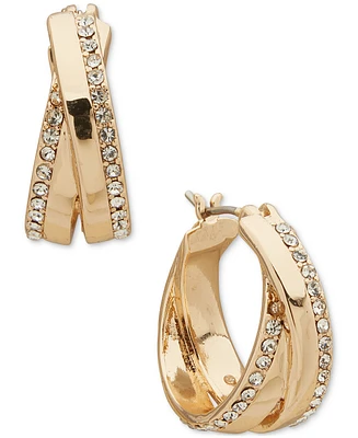 Karl Lagerfeld Paris Pave Twist Small Hoop Earrings, 0.62"