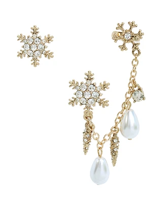 Betsey Johnson Faux Stone Snowflake Cuff Crawler Earring Set