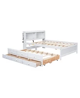 Streamdale Furniture Full Size Bed with Usb, Led Light, Bookcase Headboard, Trundle, Storage Drawers