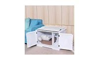 Slickblue Cat Litter Box Enclosure Cabinet, Large Wooden Indoor Storage Bench, Side Table with Pet Mat