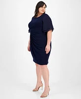 Connected Plus Draped Flutter-Sleeve Sheath Dress