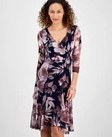 Connected Petite V-Neck Side-Shirred High-Low Dress