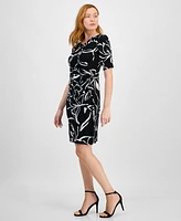 Connected Petite Printed Pleat-Detailed Dress