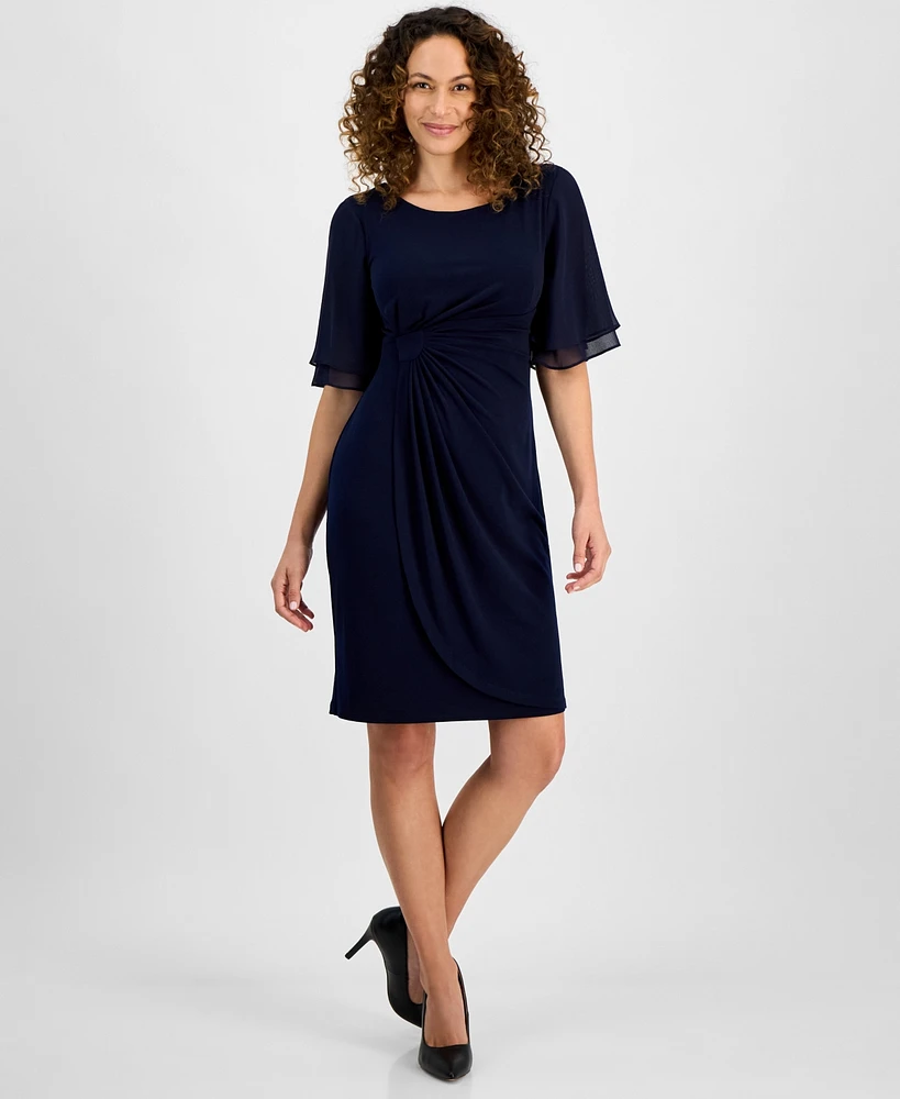 Connected Petite Gathered Flutter-Sleeve Dress