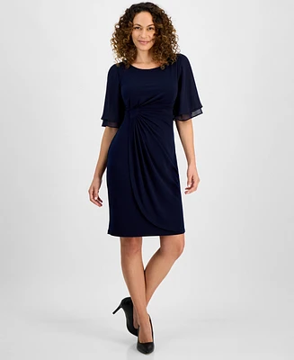 Connected Petite Gathered Flutter-Sleeve Dress