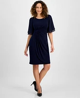 Connected Petite Gathered Flutter-Sleeve Dress