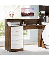 Tribesigns Computer Desk with 5 Drawers, 47-Inch Home Office Desk with Monitor Stand and Printer Space, Modern Ergonomic Pc Study Writing Table for Be