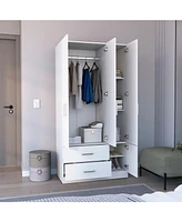 Sebree Armoire Wardrove 71", 4 Doors, Hanging Rod, 3 Cabinets, 6 Shelves, White