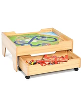 Gouun Children's Wooden Railway Set Table with 100 Pieces Storage Drawers