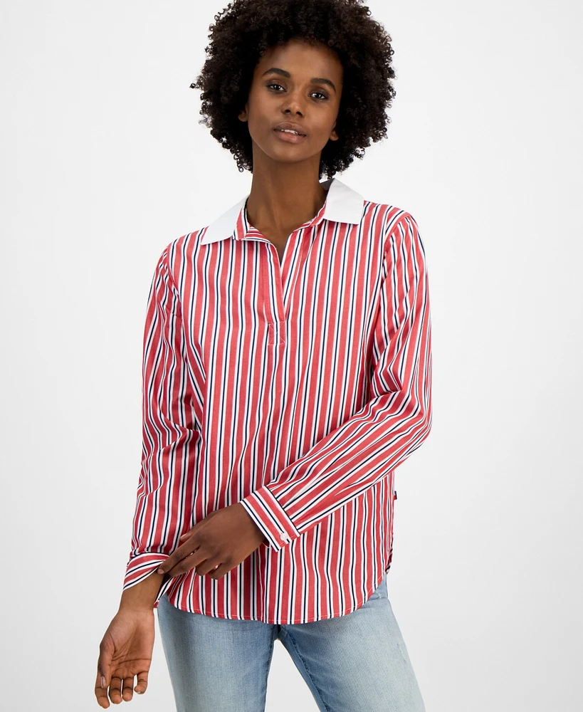 Tommy Hilfiger Women's Cotton Contrast-Collar Striped Tunic