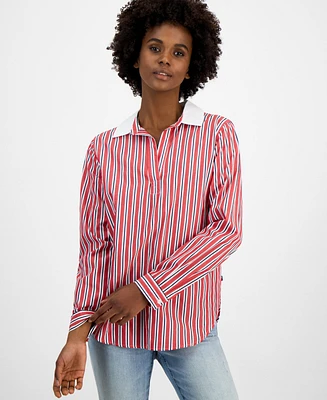 Tommy Hilfiger Women's Cotton Contrast-Collar Striped Tunic