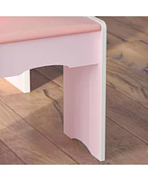 Famapy 5-Drawers Pink Makeup Vanity Dressing Table Set with Stool, Mirror and Storage Shelves Girls
