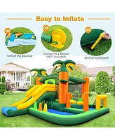 Gouun 8-in-1 Tropical Inflatable Bounce Castle with 2 Ball Pits Slide and Tunnel Without Blower