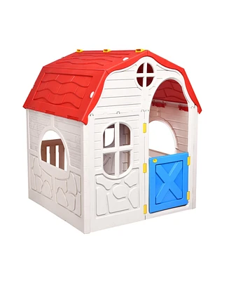 Gouun Kids Cottage Playhouse Foldable Plastic Indoor Outdoor Toy