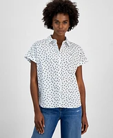 Tommy Hilfiger Women's Cotton Dot-Print Short-Sleeve Camp Shirt