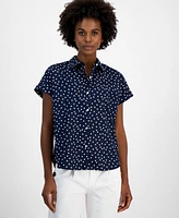 Tommy Hilfiger Women's Cotton Dot-Print Short-Sleeve Camp Shirt