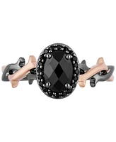 Disney Enchanted Vault Onyx & Black Diamond (1/10 ct. t.w.) Maleficent Halo Ring in Black Rhodium-Plated Sterling Silver & 14k Rose Gold-Plate