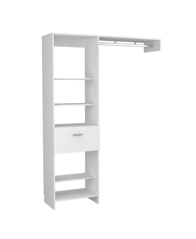 Depot E-Shop Dynamic 150 Closet System, Five Open Shelves, One Drawer, One Metal Rod, White