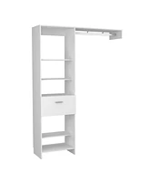 Depot E-Shop Dynamic 150 Closet System, Five Open Shelves, One Drawer, One Metal Rod, White