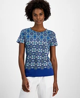 Nautica Jeans Women's Foulard-Print Crewneck Tee