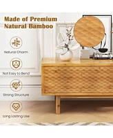 Costway 63" Bamboo Tv Stand with 3 Storage Cubes Sliding Doors Mid Century Storage Cabinet