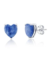 Caribbean Treasures Sterling Silver, 3-Prong Heart Stud Earrings (Available Larimar, Lapis, Malachite or Kyanite)