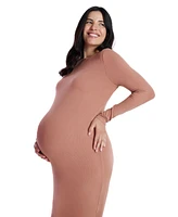 Women's Crew Neck Rib Knit Long Sleeve Column Dress - Motherhood Maternity