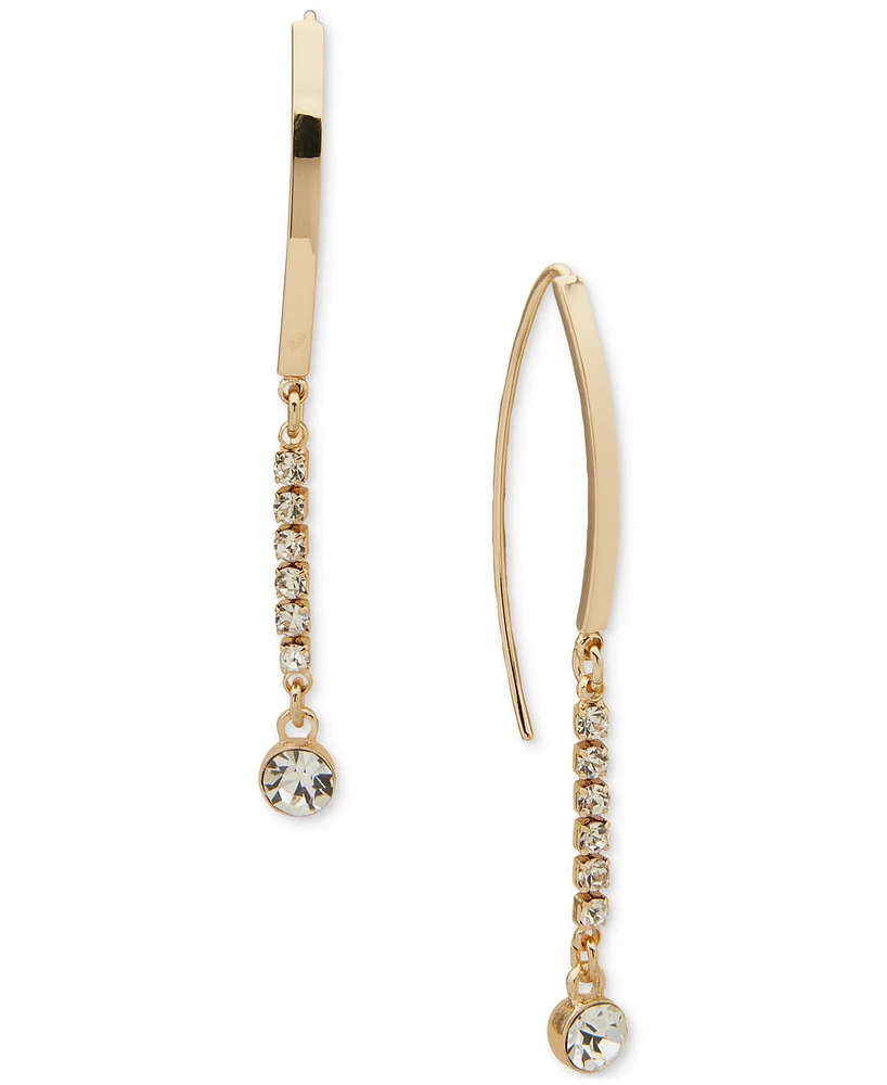 Dkny Gold-Tone Crystal Pave Bezel Linear Line Polished Threader Earrings