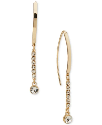 Dkny Gold-Tone Crystal Pave Bezel Linear Line Polished Threader Earrings