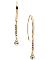 Dkny Gold-Tone Crystal Pave Bezel Linear Line Polished Threader Earrings