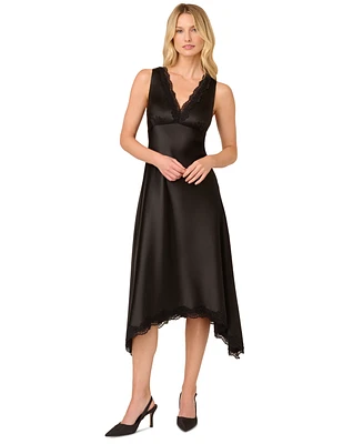 Adrianna by Papell Women's Lace-Trim Satin Midi Dress