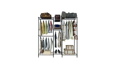 Slickblue Metal Closet Organizer with Portable Garment Rack, Clothes Hanger, and Home Shelf for Efficient Storage